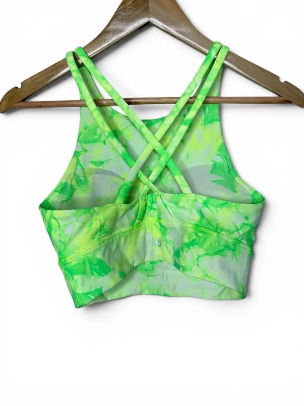 Lululemon High Neck Energy Bra Crop Top Dual Shibori Highlight Yellow Green Sz 6